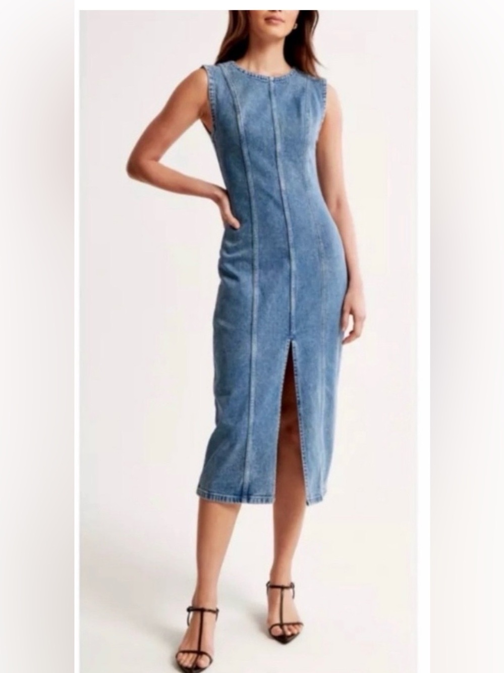 Abercrombie & Fitch Sleeveless Denim Midi Dress in Blue